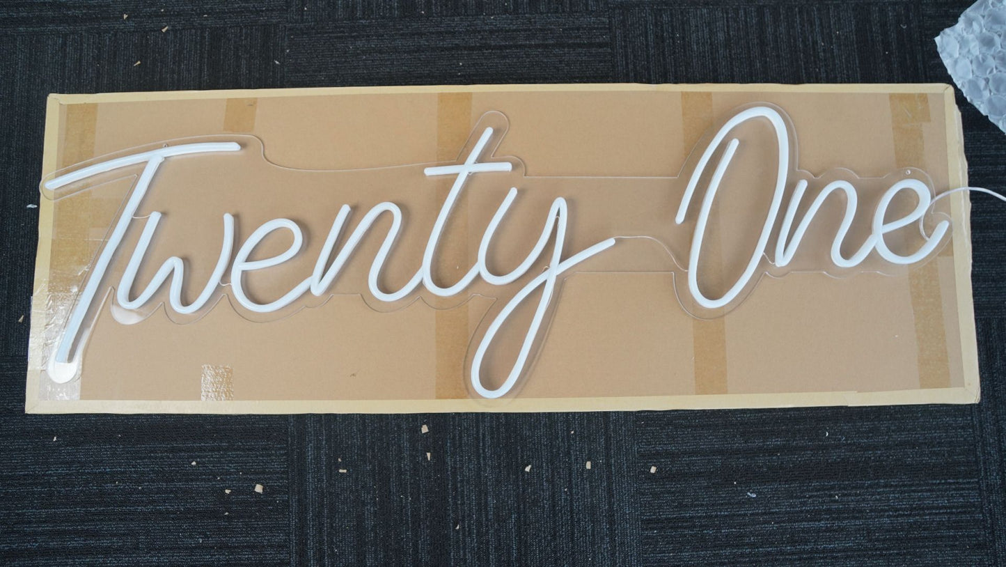 White Twenty One 21st Birthday Neon Sign