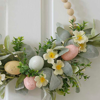 Wooden Bead Floral Easter Wreath Decoration