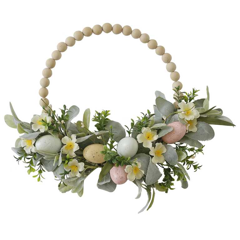 Wooden Bead Floral Easter Wreath Decoration