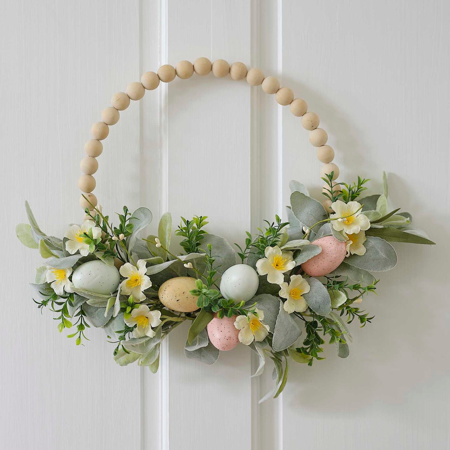 Wooden Bead Floral Easter Wreath Decoration