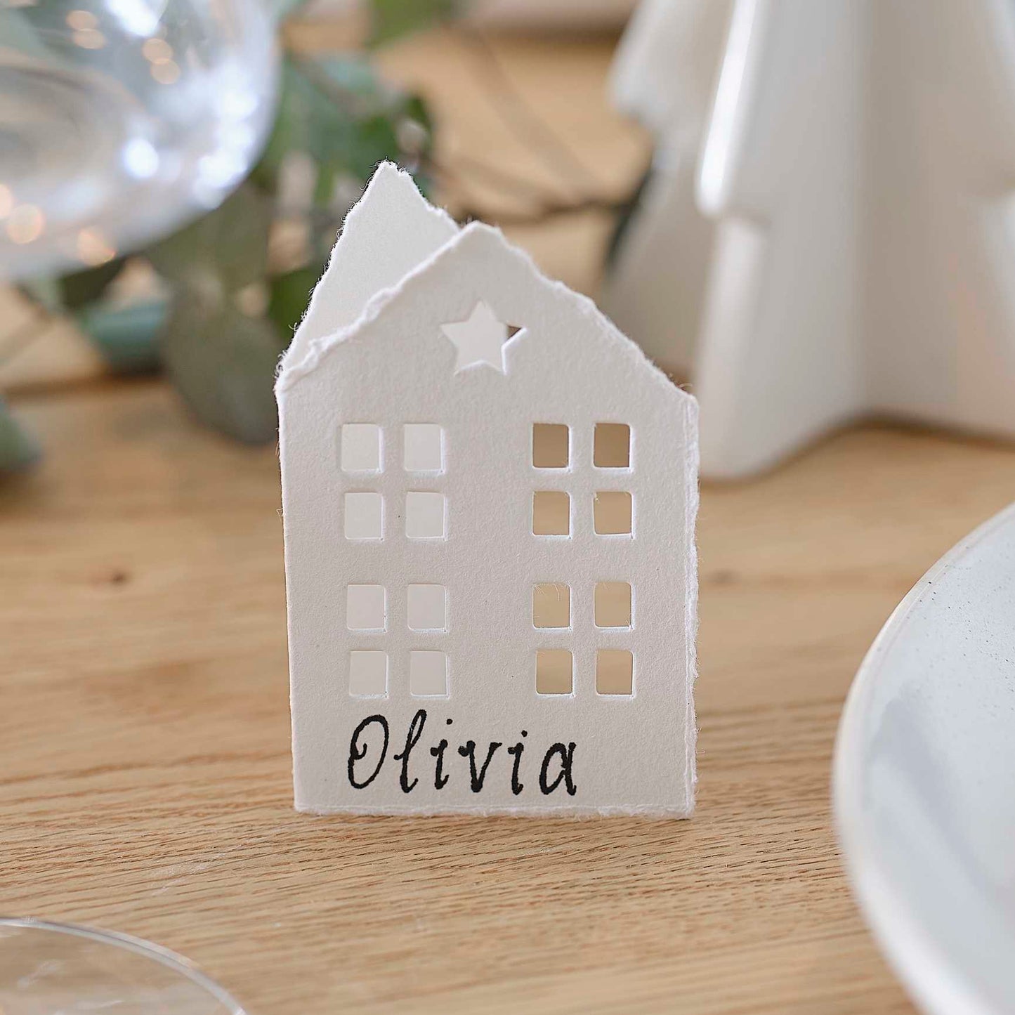 eco-friendly paper christmas house name place card decoration