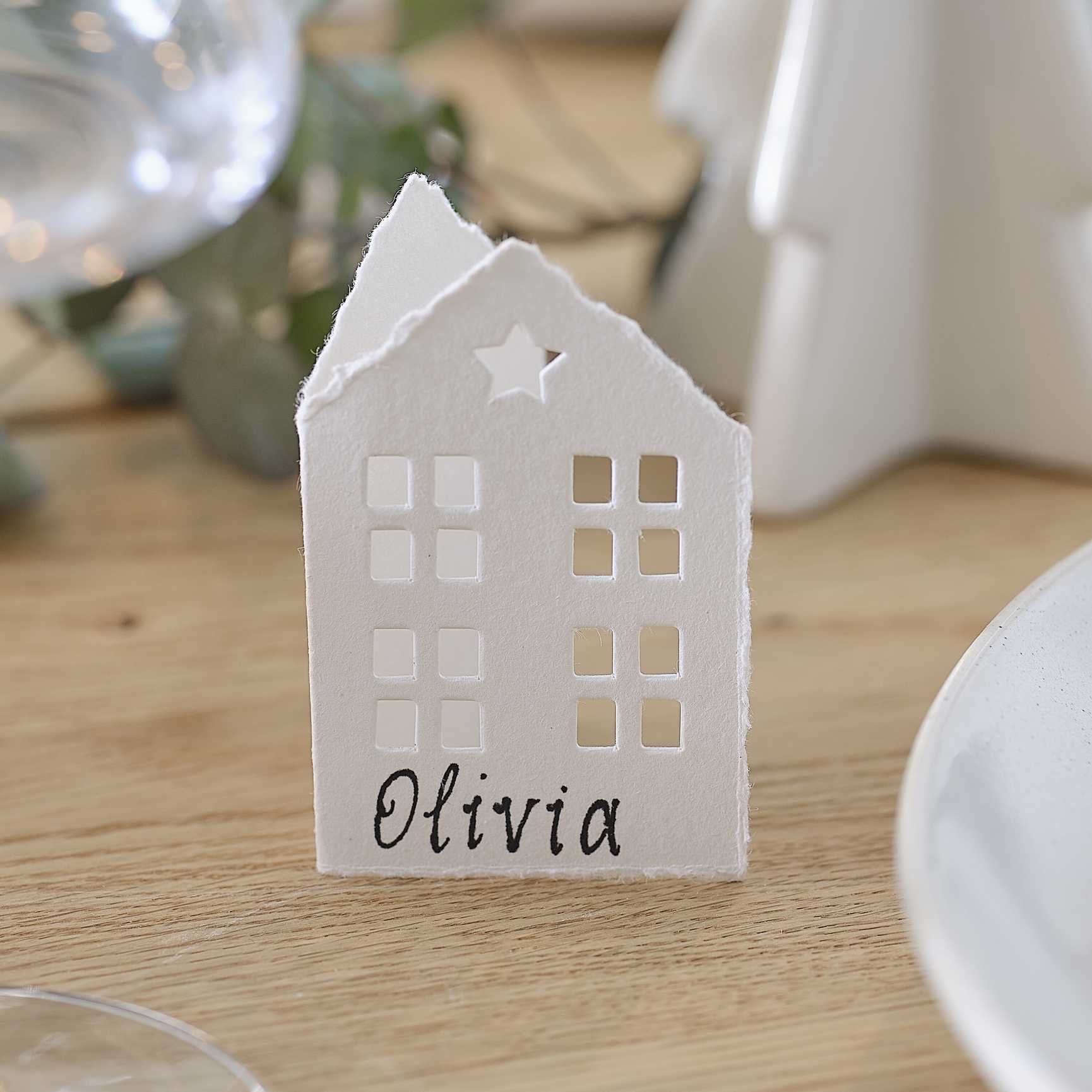 eco-friendly paper christmas house name place card decoration