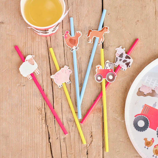 Farm animal barnyard birthday party theme paper party straw