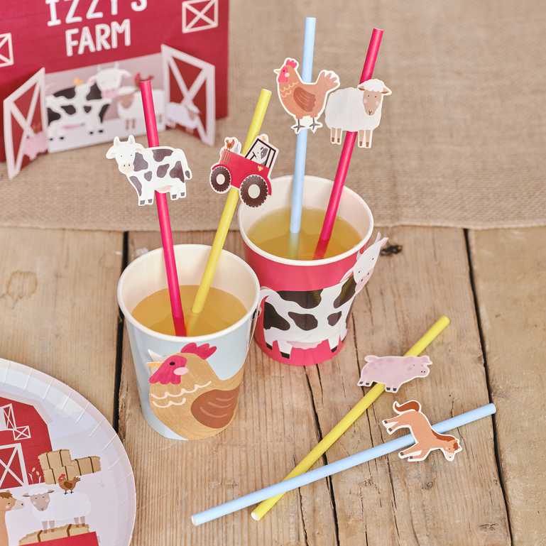 Farm animal barnyard birthday party theme paper party straw