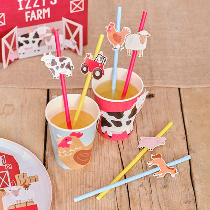 Farm animal barnyard birthday party theme paper party straw