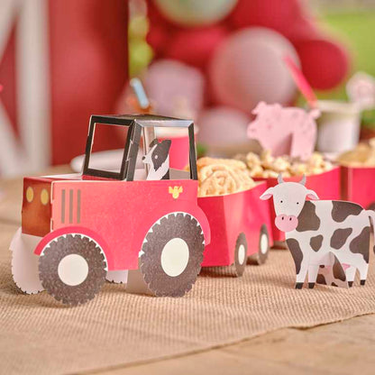 farm animal barnyard birthday party theme food tractor stand tray display 3d tractor made from card