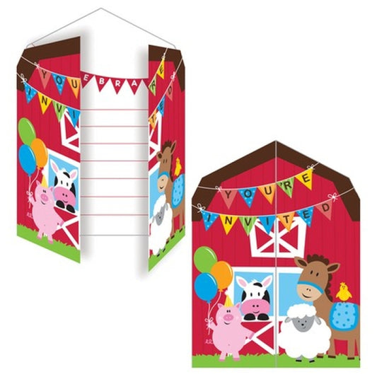 Farm Animal Barnyard Kids Birthday Party Invitations