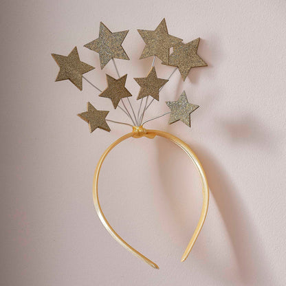 gold glitter stars headband for childrens christmas costume outfit or a gift or present for christmas for kids