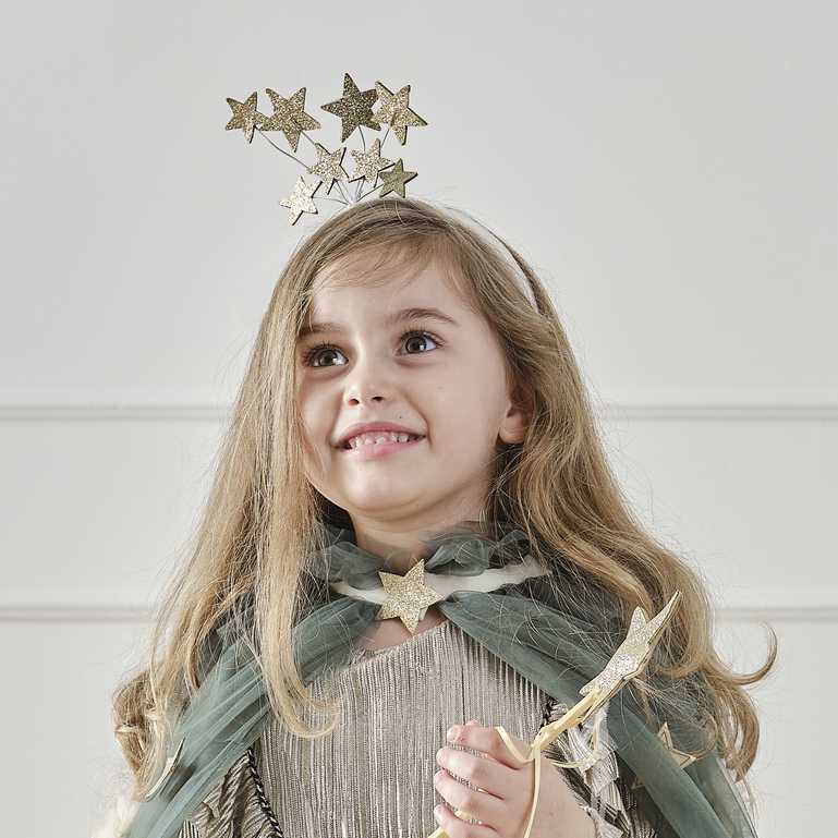 gold glitter stars headband for childrens christmas costume outfit or a gift or present for christmas for kids