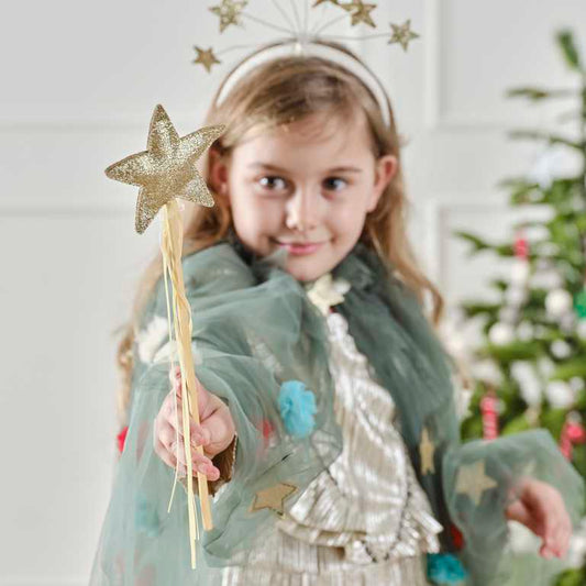 gold glitter star wand for a child or kids christmas dress up outfit costume or for a gift for chritsmas present