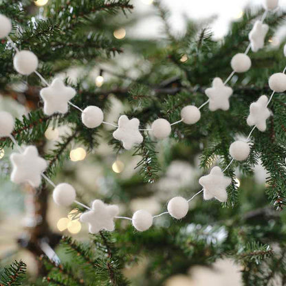 White Felt Beads & Stars Christmas Bunting