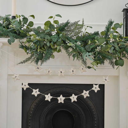 White Felt Merry Christmas Bunting Banner Decoration