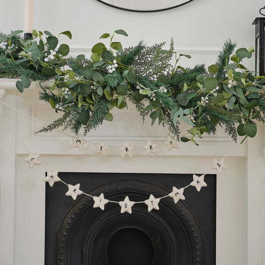 White Felt Merry Christmas Bunting Banner Decoration