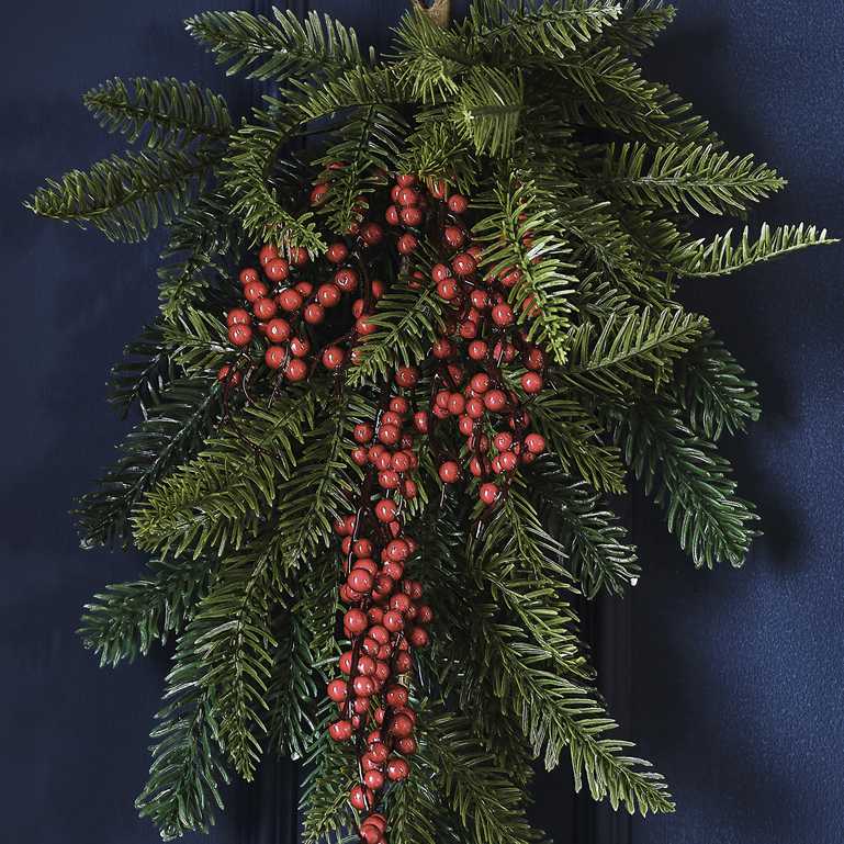 Luxe Christmas Foilage Red Berries Front Door Swag Wreath