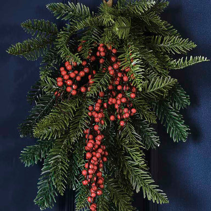 Luxe Christmas Foilage Red Berries Front Door Swag Wreath