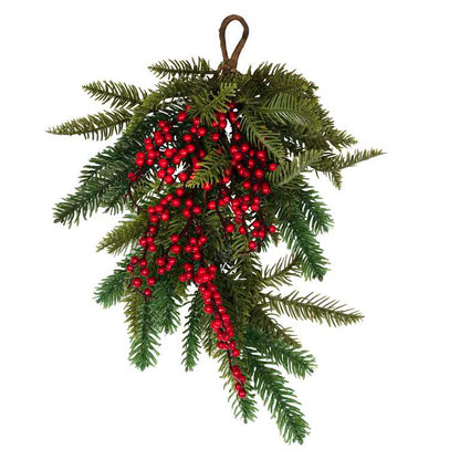 Luxe Christmas Foilage Red Berries Front Door Swag Wreath