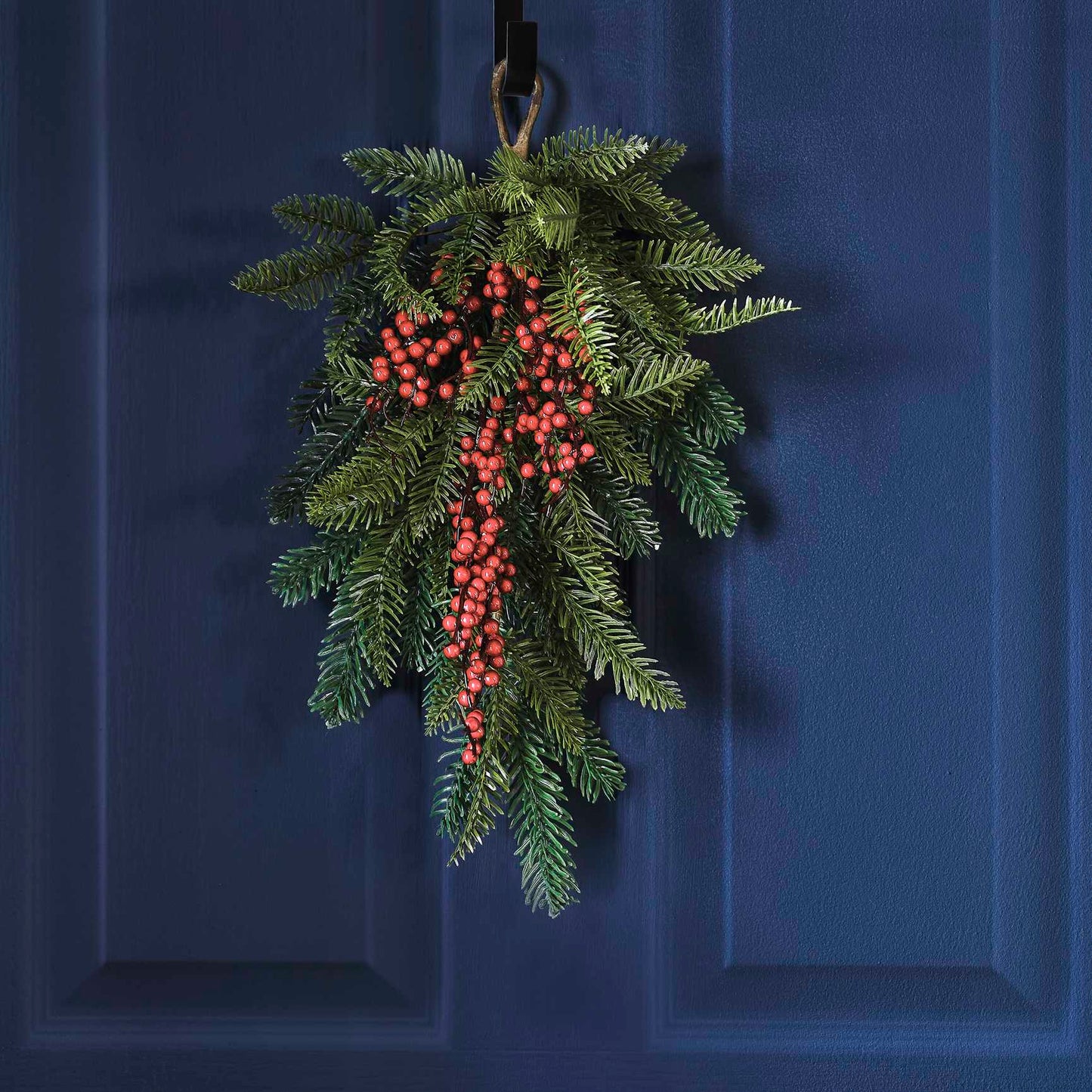 Luxe Christmas Foilage Red Berries Front Door Swag Wreath