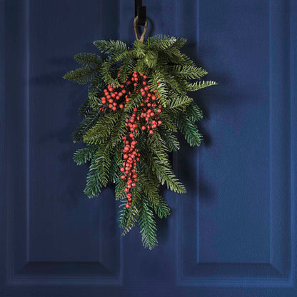 Luxe Christmas Foilage Red Berries Front Door Swag Wreath