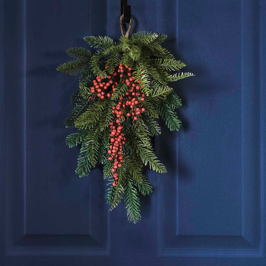 Luxe Christmas Foilage Red Berries Front Door Swag Wreath