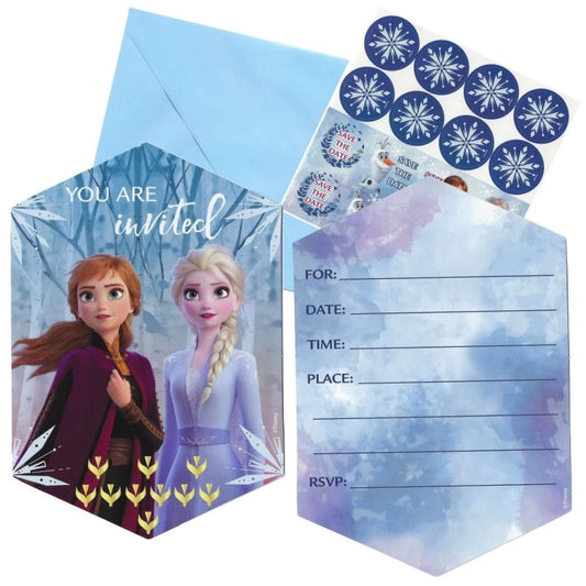 Elsa and Anna from the movie Frozen birthday party invitation set for kids