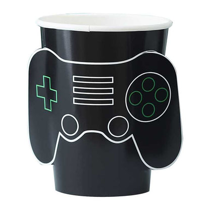 playstation or xbox themed paper party cups with pop out 3d design game controller for kids birthday parties