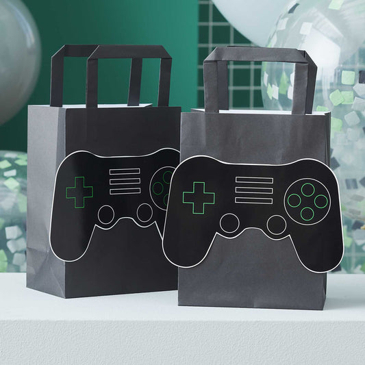 gamer themed birthday party bags with a pop out game controller design