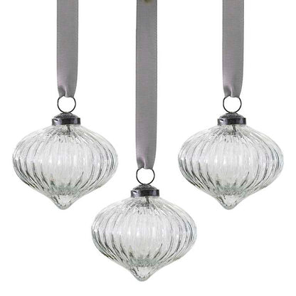 glass ribbed christmas tree bauble decorations