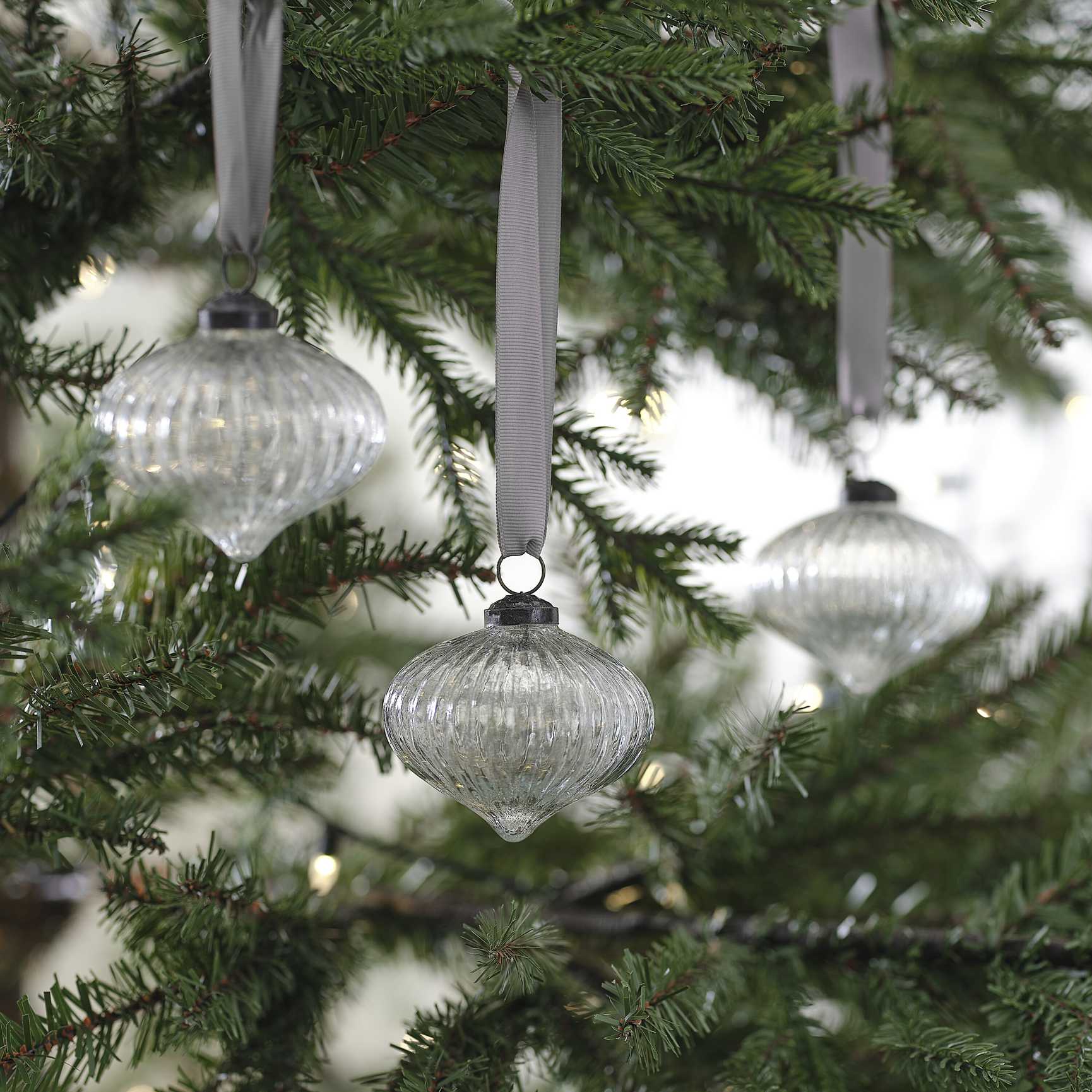 glass ribbed christmas tree bauble decorations