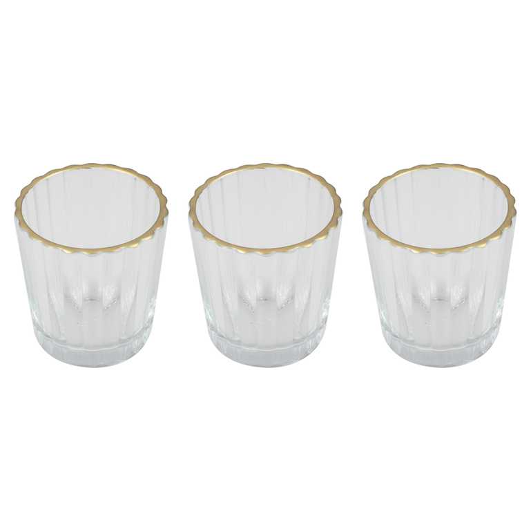 Glass Ribbed Tealight Candle Holder with Gold Rim