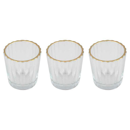 Glass Ribbed Tealight Candle Holder with Gold Rim