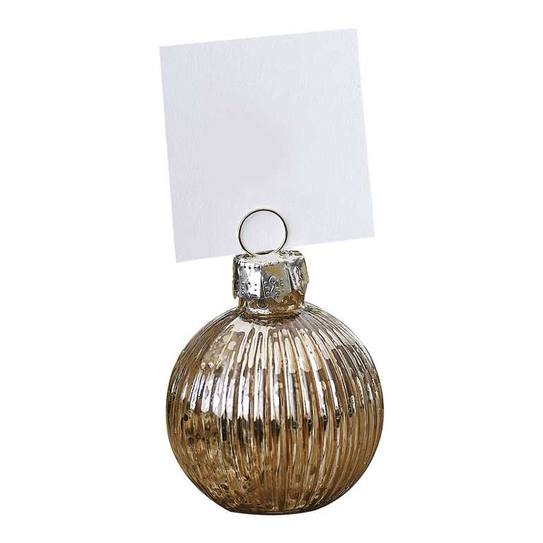 Gold Ribbed Glass Christmas Bauble Name Place Card Holder