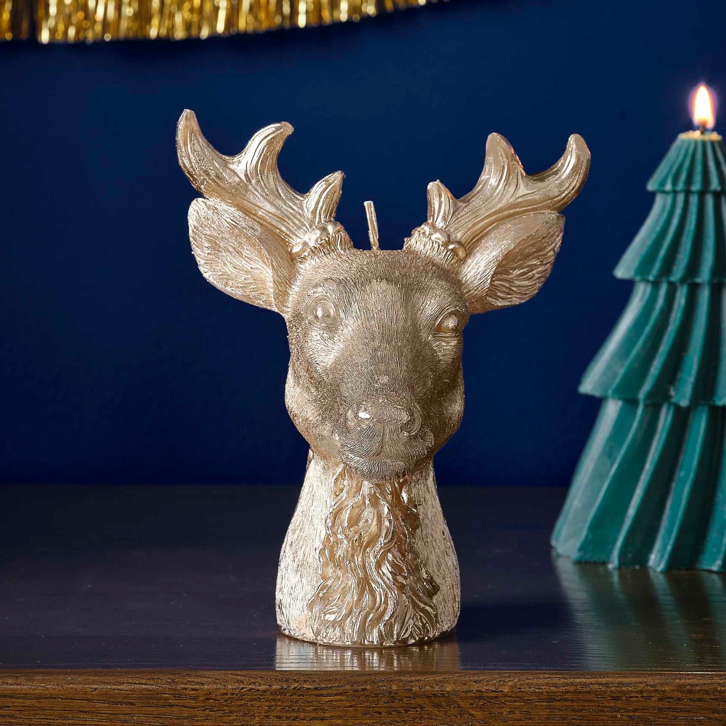 Gold Stag Reindeer Christmas Candle