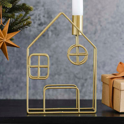 Gold Metal House Christmas Candle Holder