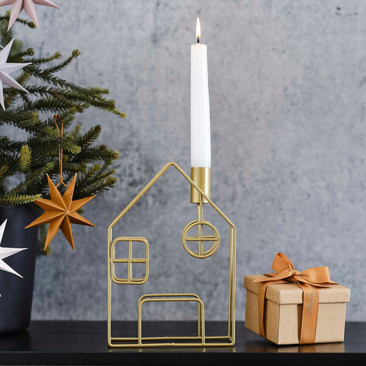 Gold Metal House Christmas Candle Holder