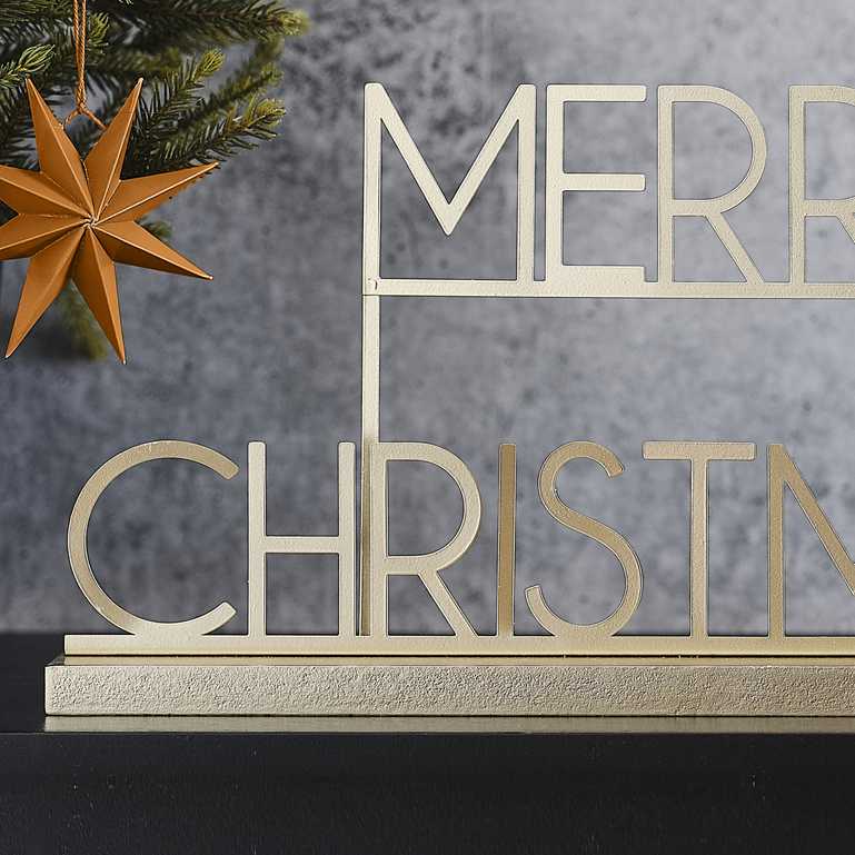 Gold Metal Merry Christmas Home Decor Sign