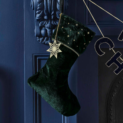 Green Velvet Christmas Stocking With Charm