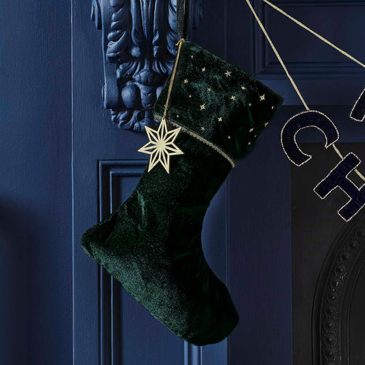 Green Velvet Christmas Stocking With Charm