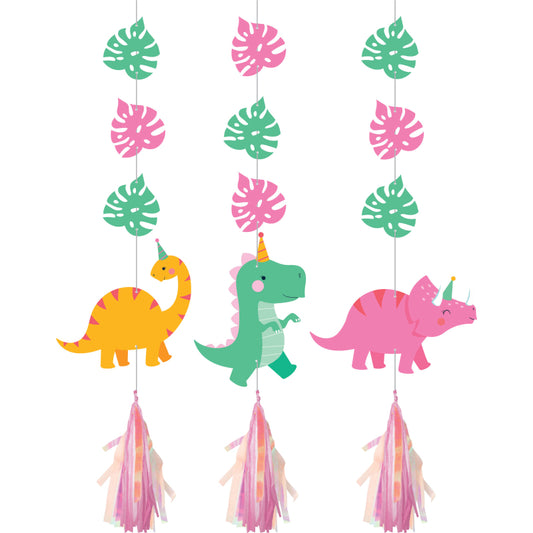Hanging Pink & Green Dinosaur Tassles