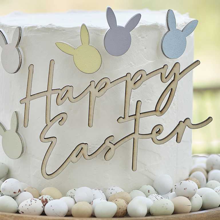 Happy Easter Wooden Cake Topper Decoration