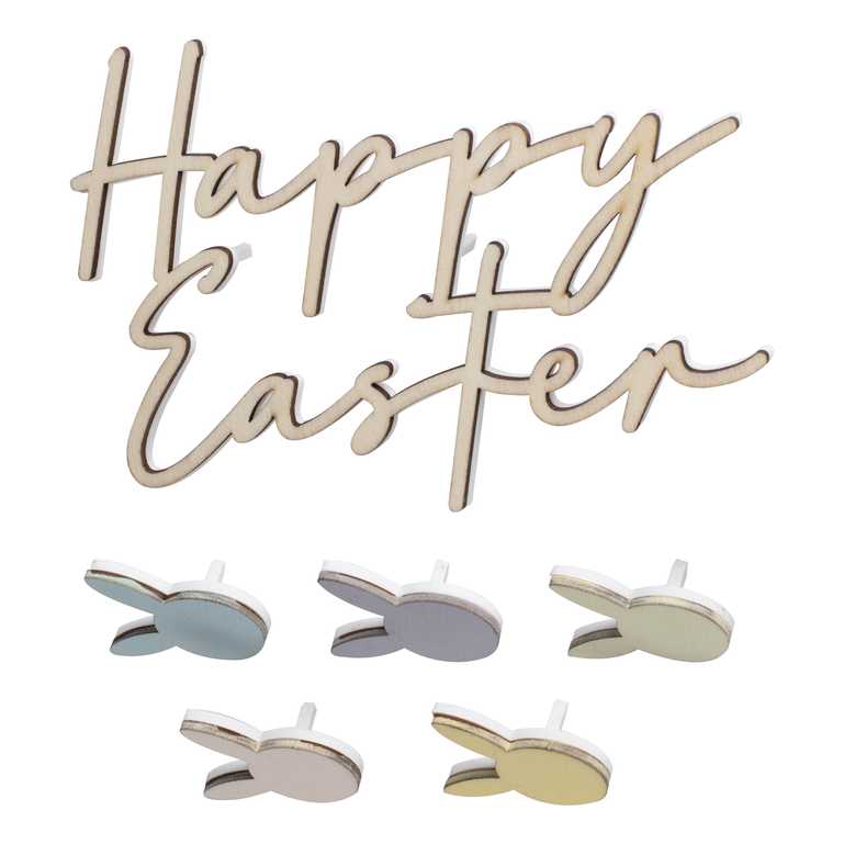 Happy Easter Wooden Cake Topper Decoration