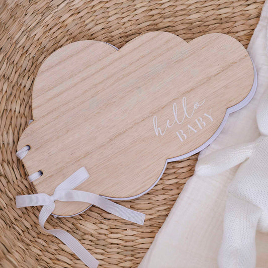 Wooden Hello Baby Cloud Baby Shower Gender Reveal Guest Book