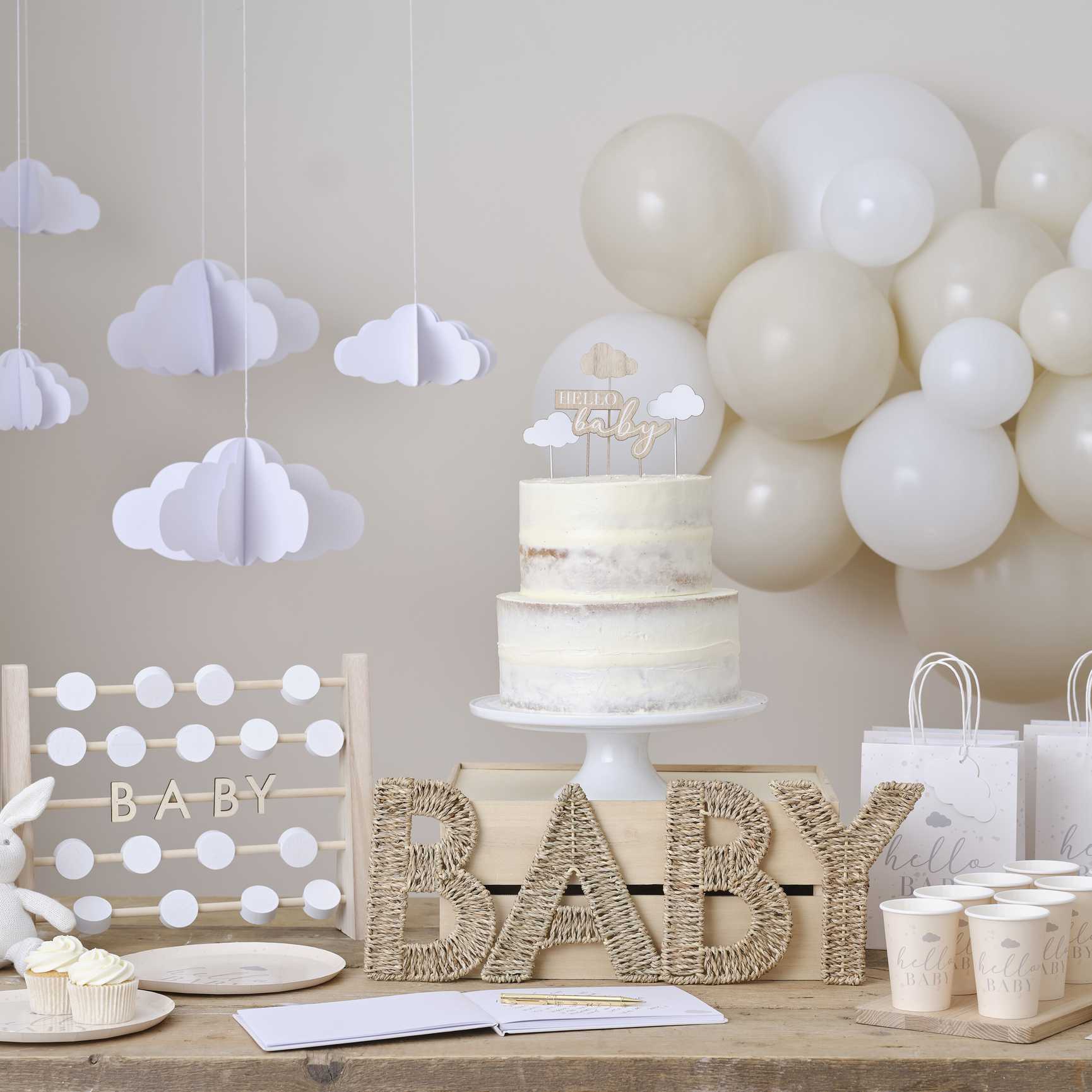 hanging paper clouds baby shower gender reveal party decorations