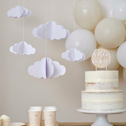 hanging paper clouds baby shower gender reveal party decorations