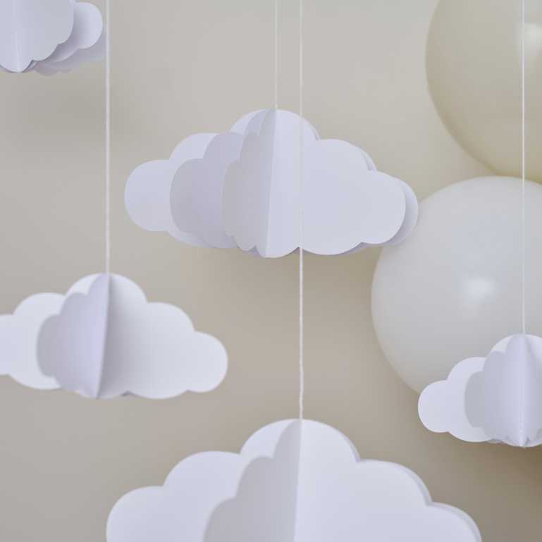 hanging paper clouds baby shower gender reveal party decorations