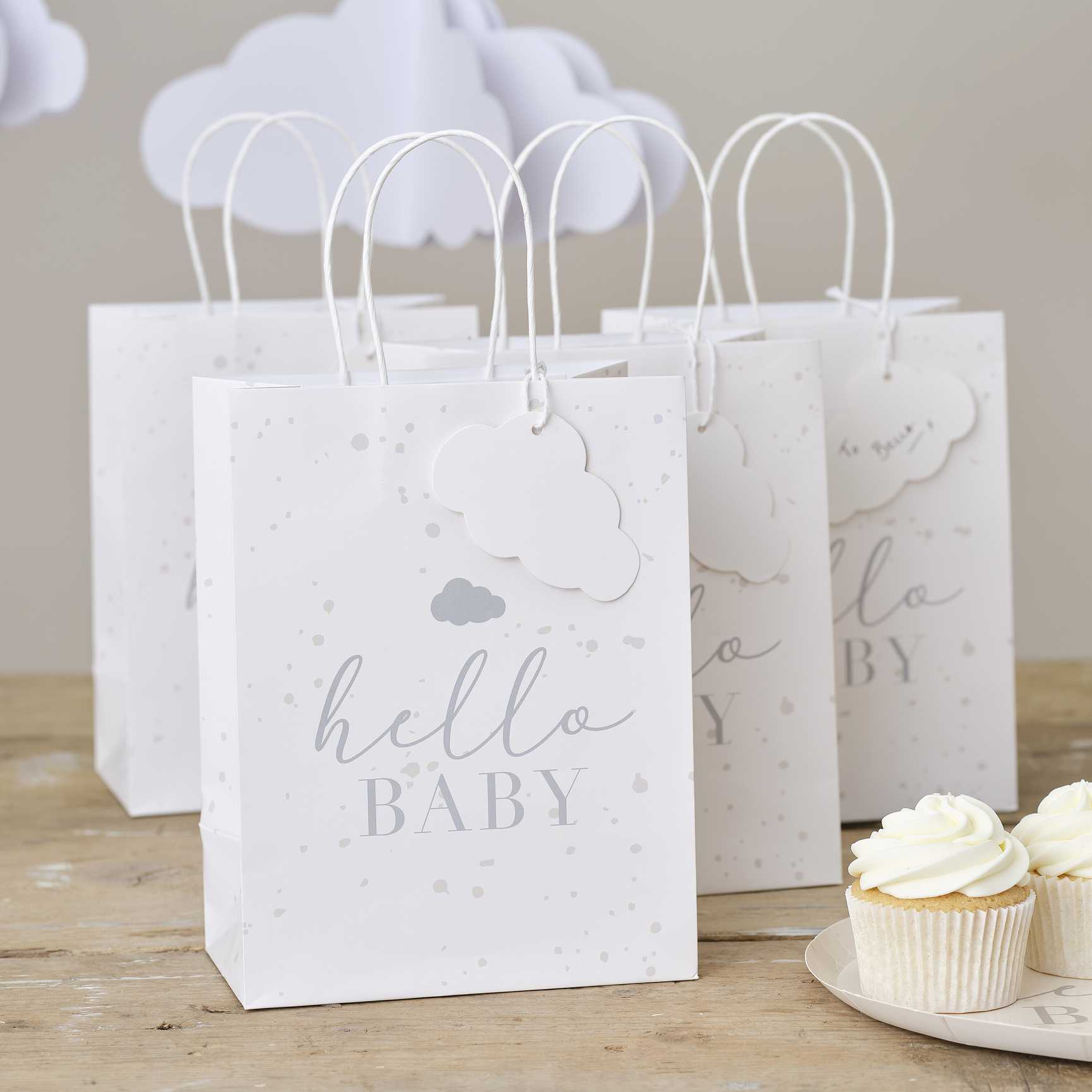 hello baby gender neautral nude coloured baby shower gender reveal paper party treat gift bags for guests