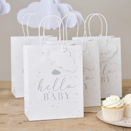 hello baby gender neautral nude coloured baby shower gender reveal paper party treat gift bags for guests