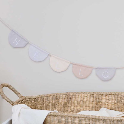 Re-Usable Fabric Hello Baby Shower Bunting Banner