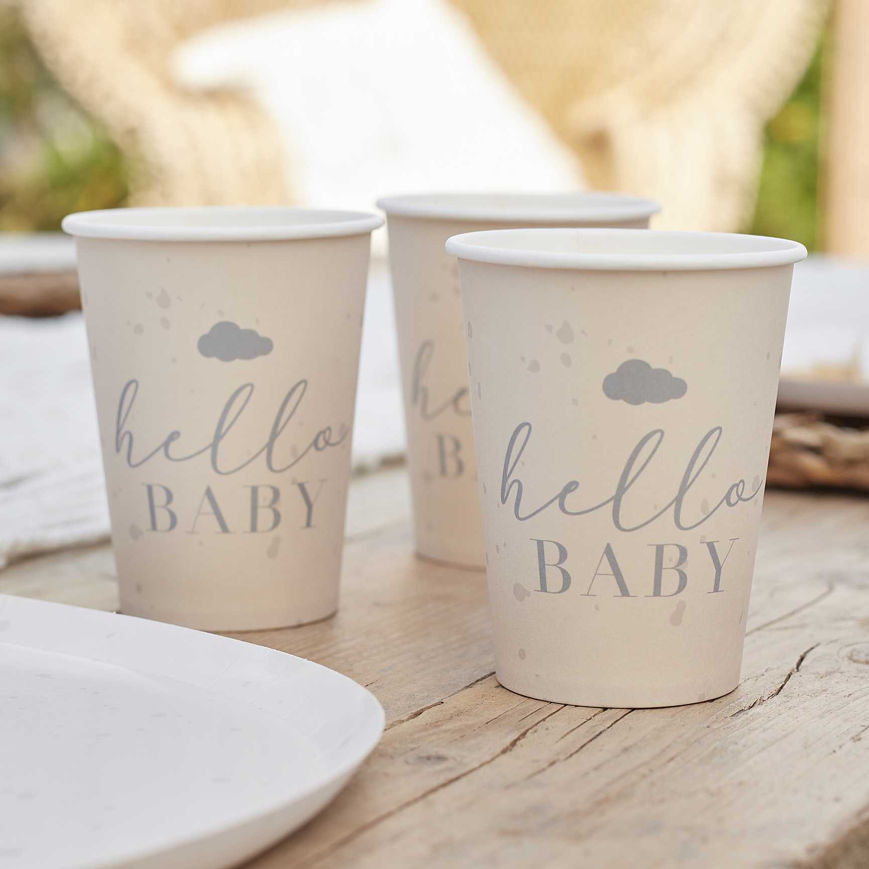 nude neutral cream hello baby gender neautral baby shower or gender reveal paper party cups