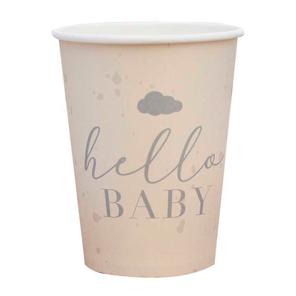 nude neutral cream hello baby gender neautral baby shower or gender reveal paper party cups