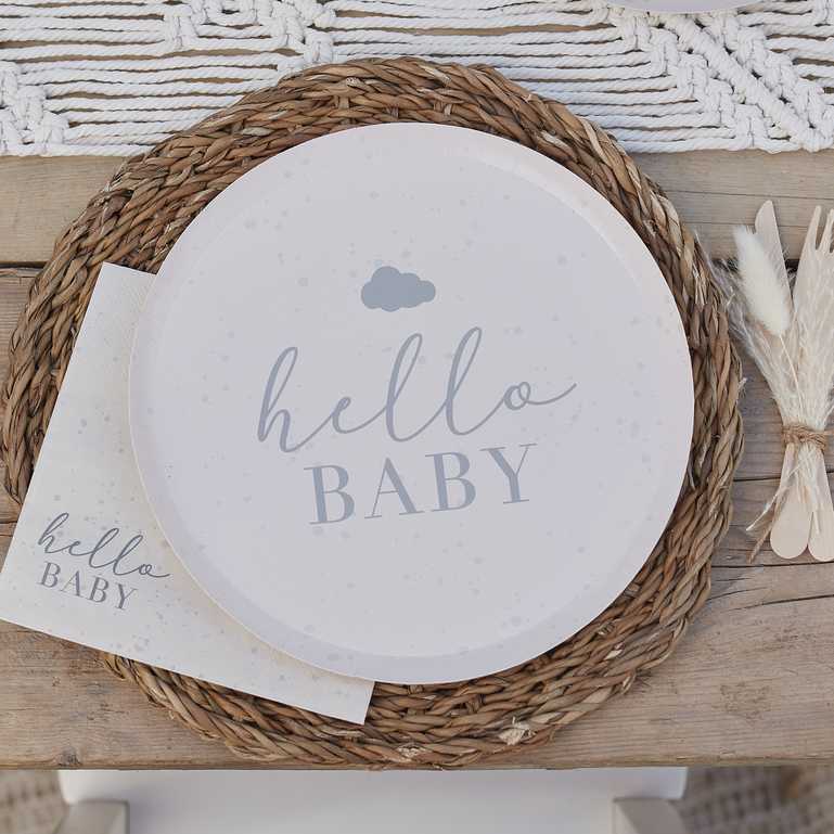 hello baby gender neautral cream nude baby shower gender reveal paper party plates